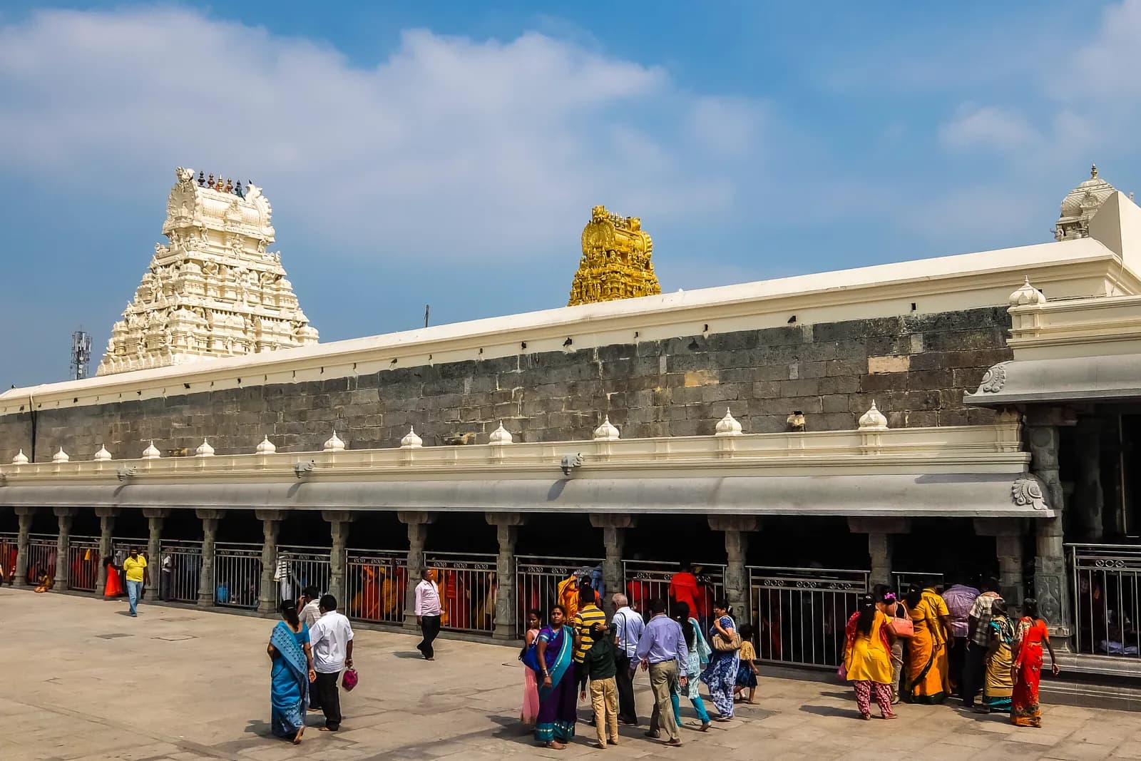 The gilded gopurams of the Kamakshi Amman temple at Kanchipuram