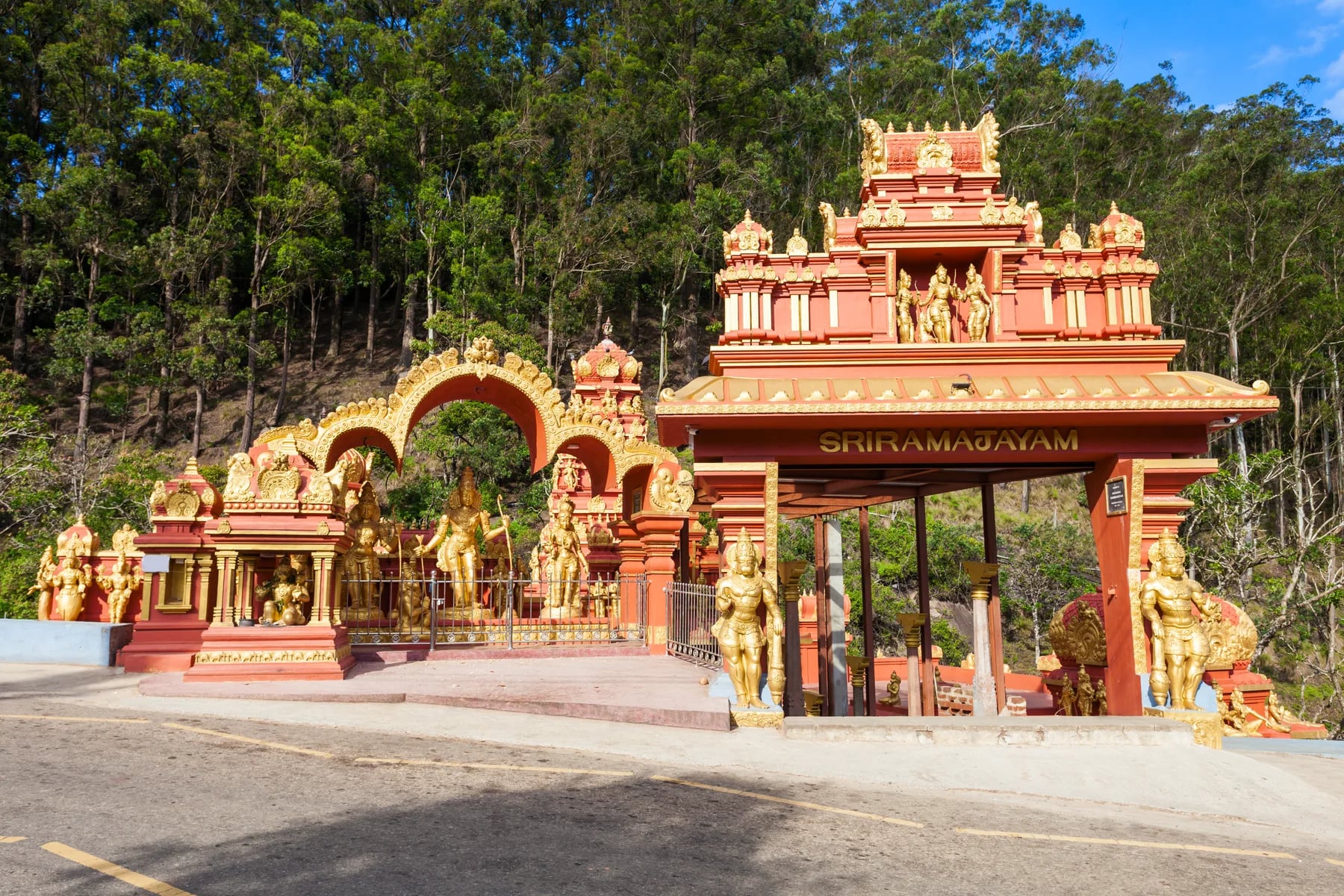 The gilded gateway of Seetha Amman temple at Nuwara Eliya, Sri Lanka, revered as the place Sita was held captive
